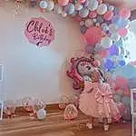 Decoration, Dress, Happy, Balloon, Rose, Party Supply, Magenta, Jouets, Font, Event, Peach, Art, Fun, Sweetness, Pattern, Party, Enfant, Fashion Design, Room, Personne, Headwear
