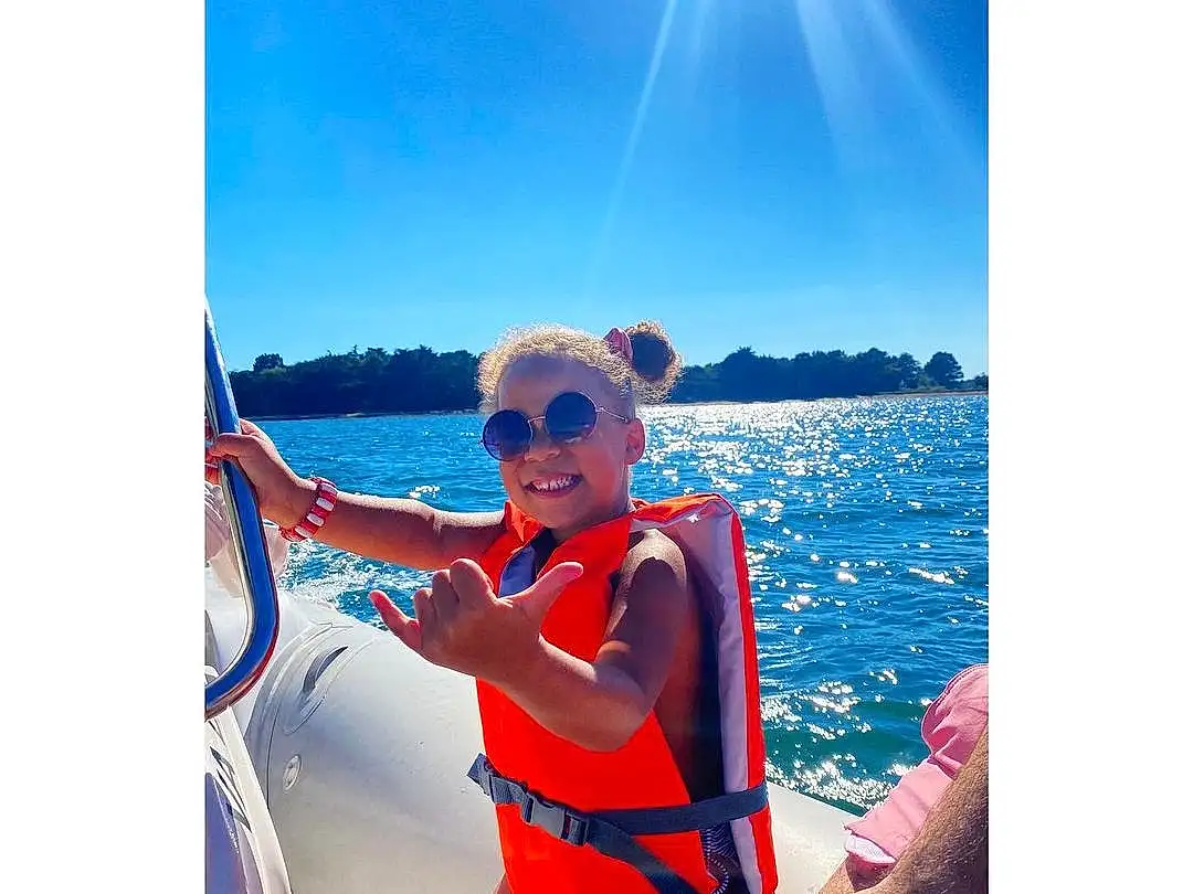 Eau, Ciel, Boats And Boating--equipment And Supplies, Sunglasses, Happy, Gesture, Lifejacket, Voyages, Eyewear, Lake, Leisure, Recreation, Thigh, Electric Blue, Personal Protective Equipment, Swimwear, Selfie, Fun, Underpants, Personne, Joy