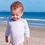 Eau, Ciel, Facial Expression, Jambe, Bleu, Azure, Neck, Sleeve, Plage, Debout, Baby & Toddler Clothing, Happy, Bambin, Cloud, Thigh, People On Beach, Fun, Beauty, Sand, Personne, Joy