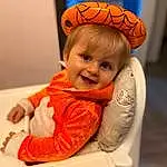 Sourire, Orange, Sleeve, Baby & Toddler Clothing, Bambin, Personal Protective Equipment, Baby, Fun, Fashion Accessory, Costume Hat, Enfant, Déguisements, Electric Blue, Comfort, Assis, Peach, Chapi Chapo, Happy, Portrait Photography, Personne, Joy